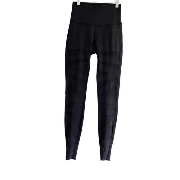 Lululemon Wunder Under Tech Mesh Banded High-Rise Leggings Sz 4 Black Yoga Gym - Picture 1 of 8